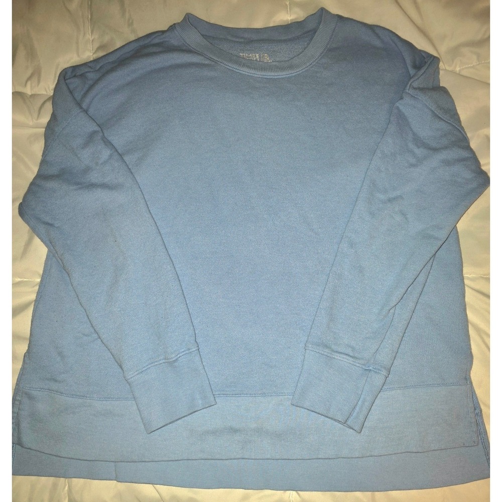 Time & Tru Womens Light Blue Crewneck Sweatshirt French Terry Pullover XL 16-18